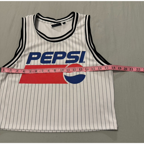 Pepsi Tank Top Women Medium White Black Striped Logo Sleeveless Pullover Jersey - Picture 6 of 7